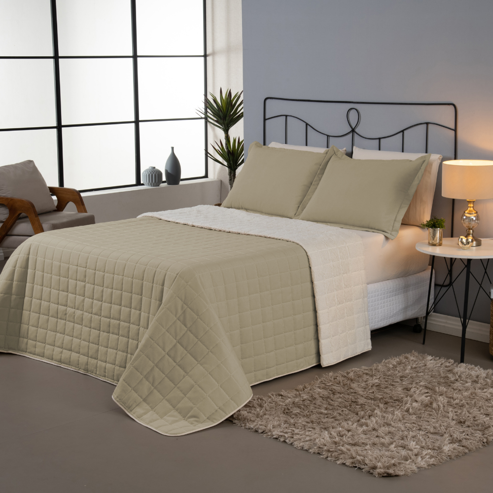 Kit Cobre Leito Matelado Dupla Face Sherpa de Carneiro - Prestigieh