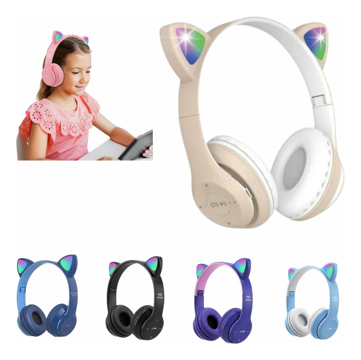 Fone De Ouvido Sem Fio Bluetooth Orelha Gatinho Infantil Led - Prestigieh 