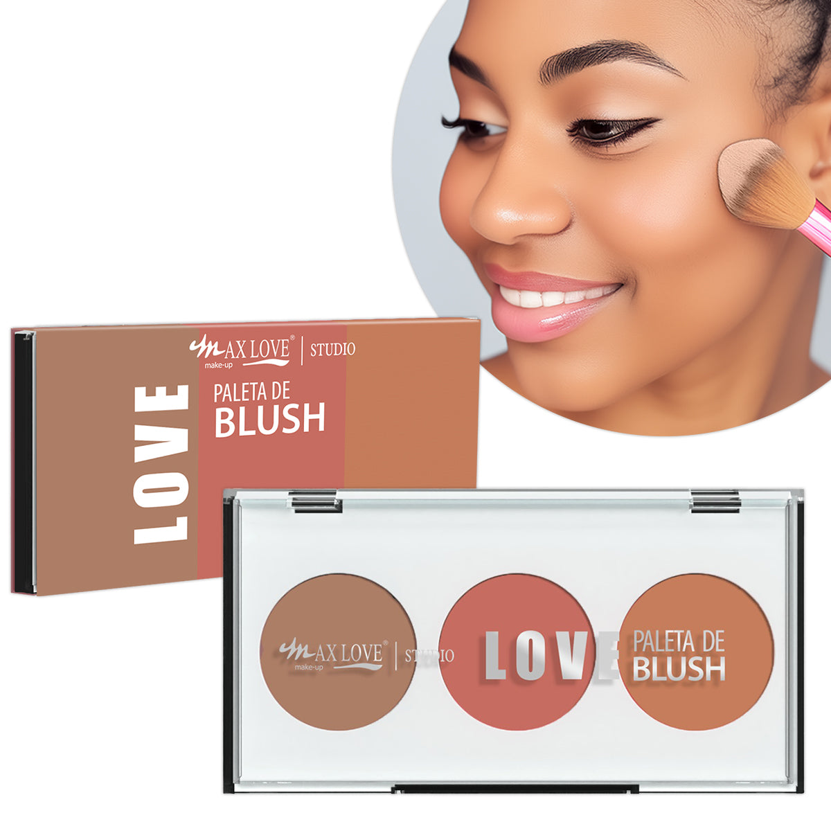 Paleta Blush 3 em 1 Facial Pele Maquiagem Max Love