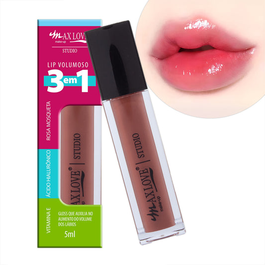 Gloss Lip Volumoso 3 em 1 Lábios Vegano Maquiagem Max Love