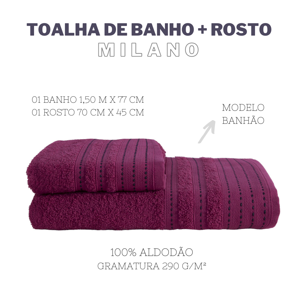 Jogo de toalhas 01 banho e 01 rosto milano