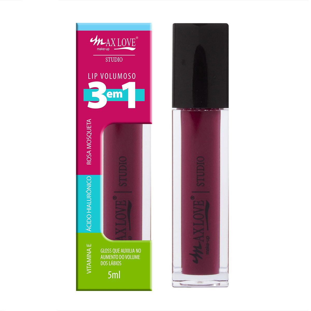 Gloss Lip Volumoso 3 em 1 Lábios Vegano Maquiagem Max Love