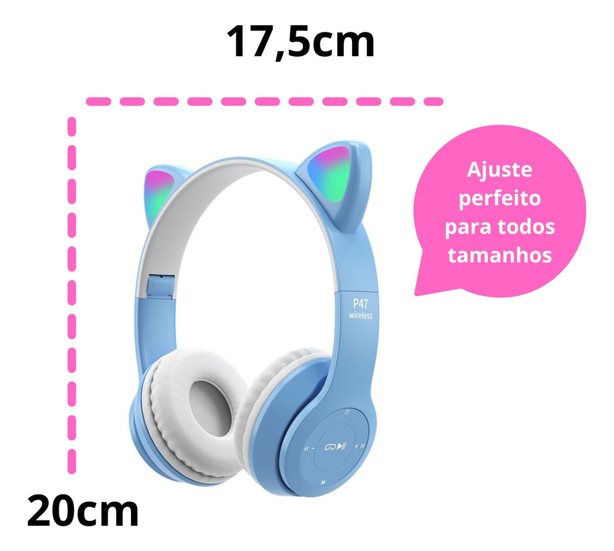 Fone De Ouvido Sem Fio Bluetooth Orelha Gatinho Infantil Led - Prestigieh 