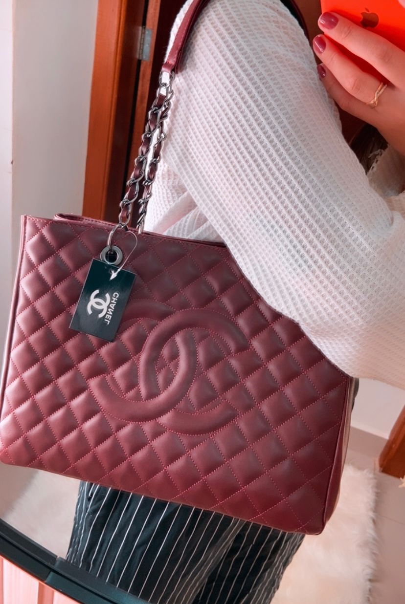 Bolsa Chanel Shoper corrente metal grafite