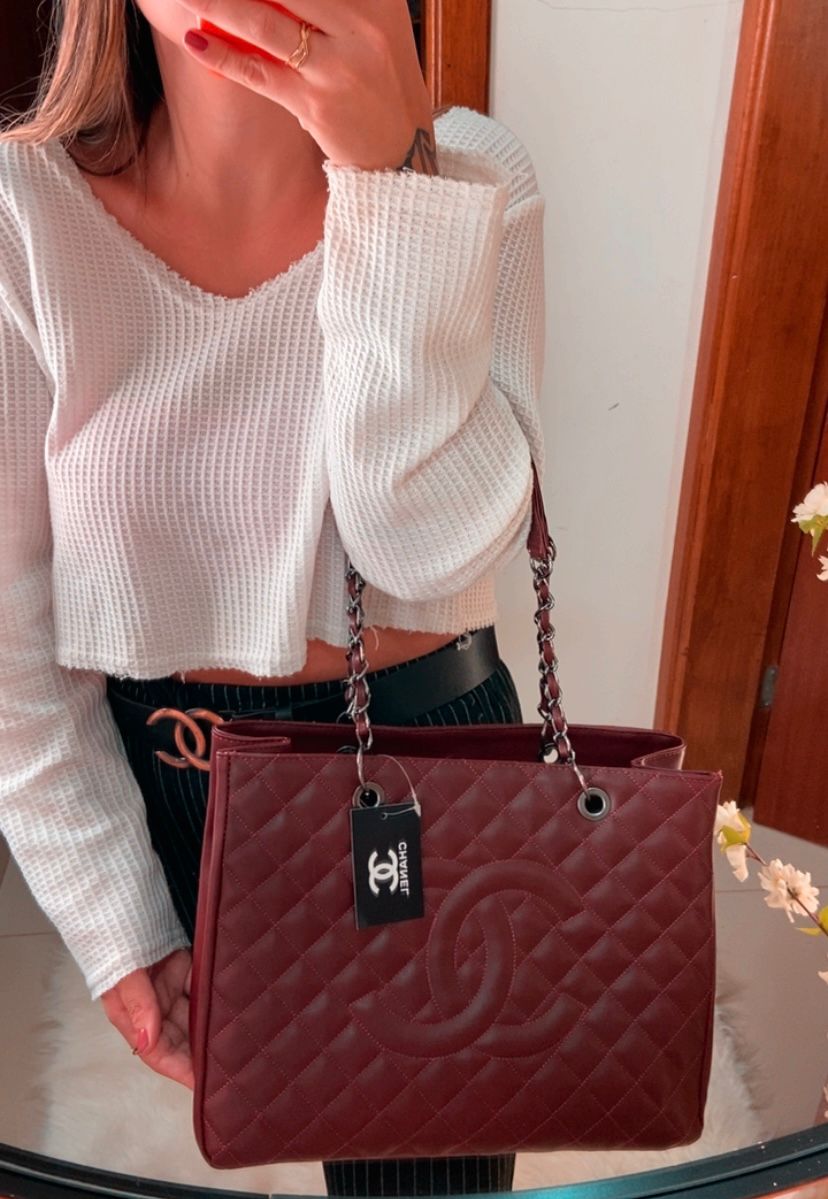 Bolsa Chanel Shoper corrente metal grafite