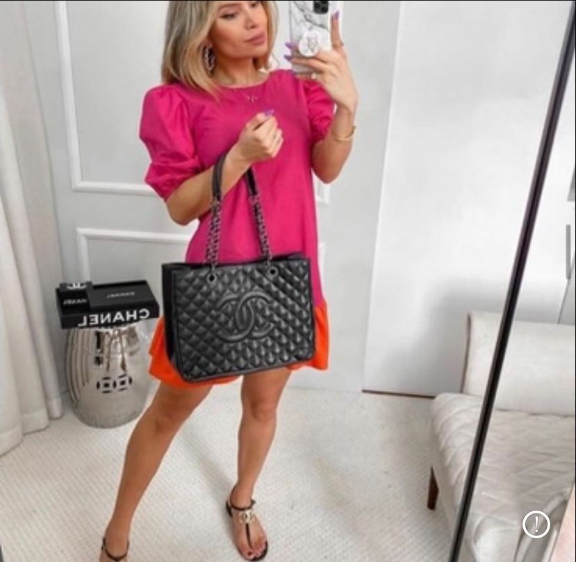 Bolsa Chanel Shoper corrente metal grafite