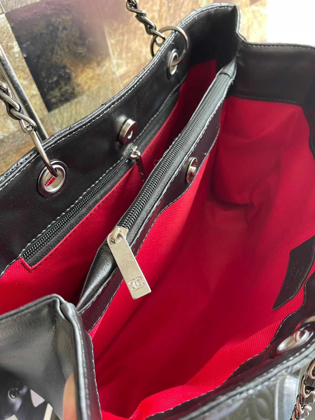 Bolsa Chanel Shoper corrente metal grafite