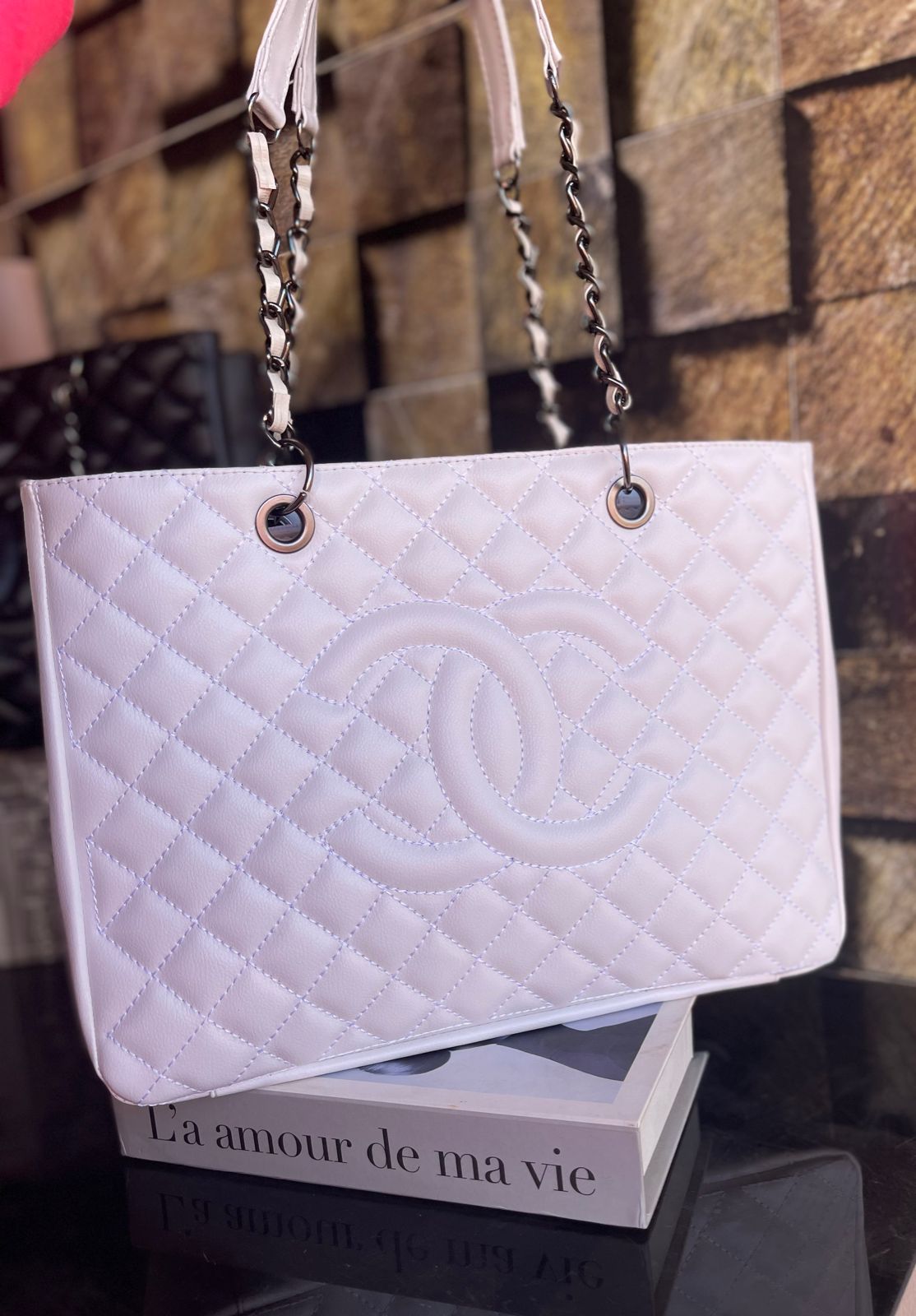 Bolsa Chanel Shoper corrente metal grafite