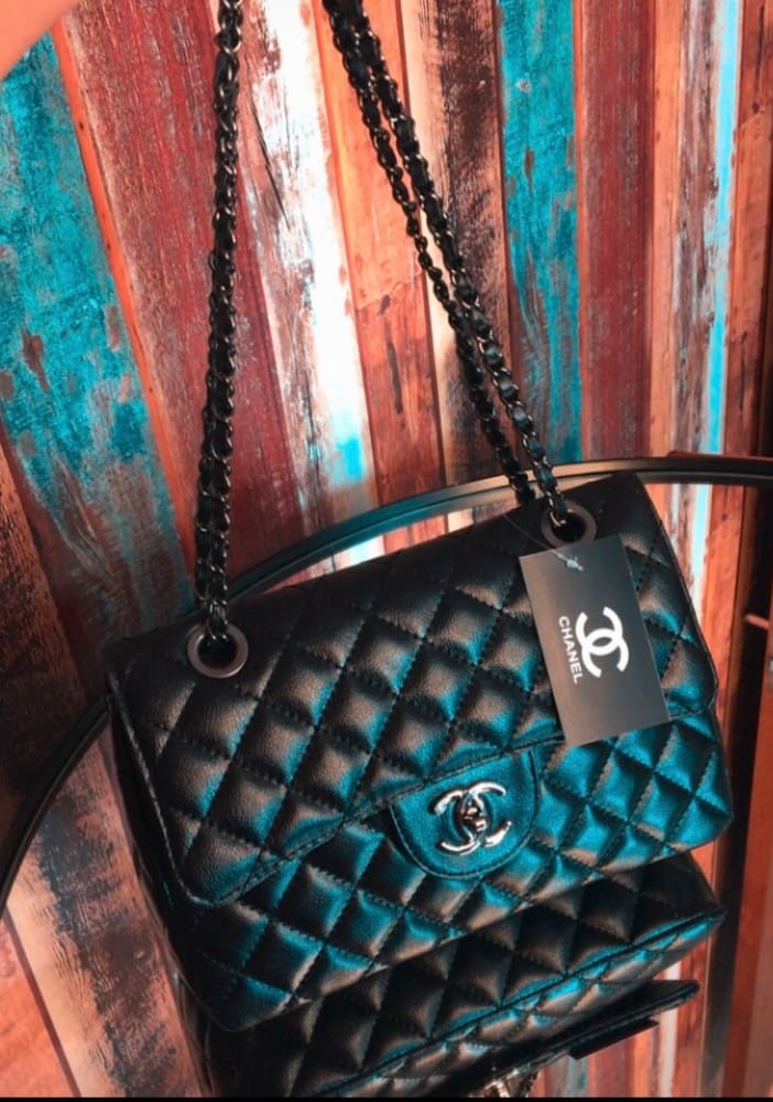 Bolsa Chanel Classic Jumbo media corrente metal grafite