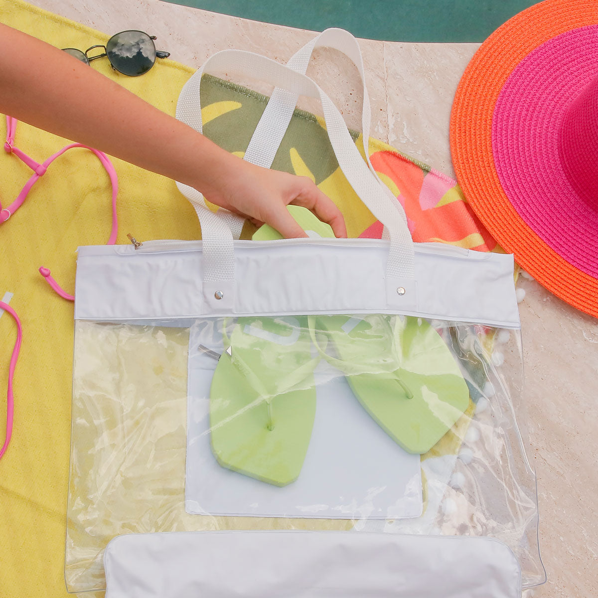 Sacola Bolsa de Praia Transparente Impermeável com Zíper e Bolso Interno