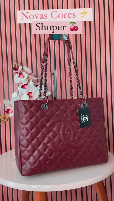 Bolsa Chanel Shoper corrente metal grafite